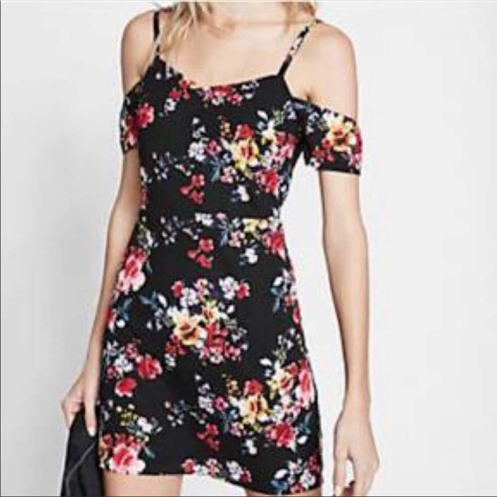 Express black floral mini dress